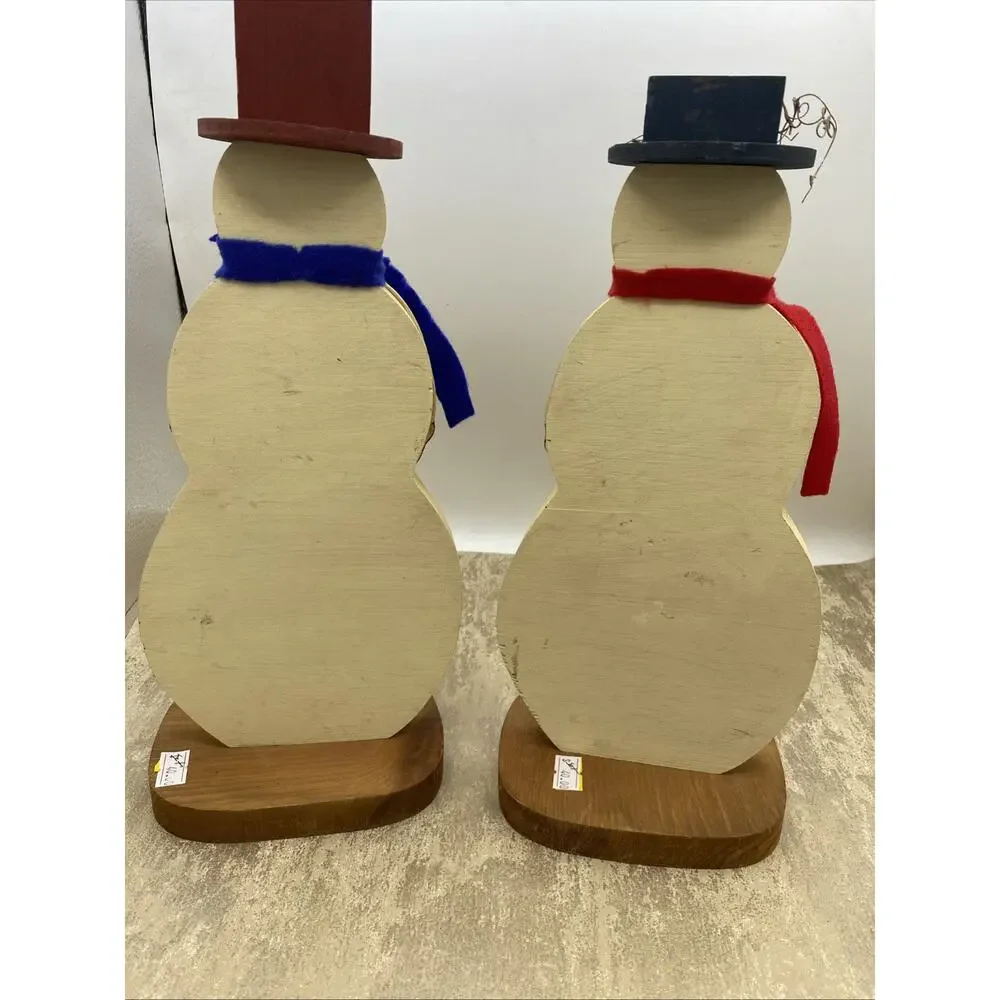 Mr & Mrs Snowman 13 Inches Tall Made Of Wood, Hand Painted